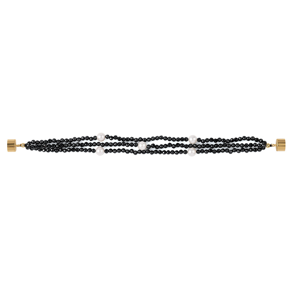 Goldplattiertes Silberarmband mit schwarzem Spinell und weißer Süßwasserperle