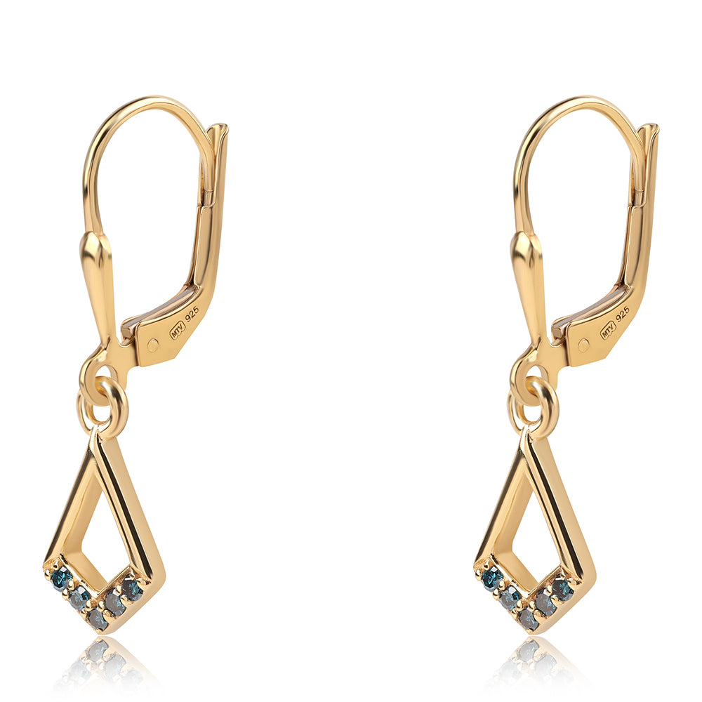Goldplattierte Silberohrringe mit blauem Diamant