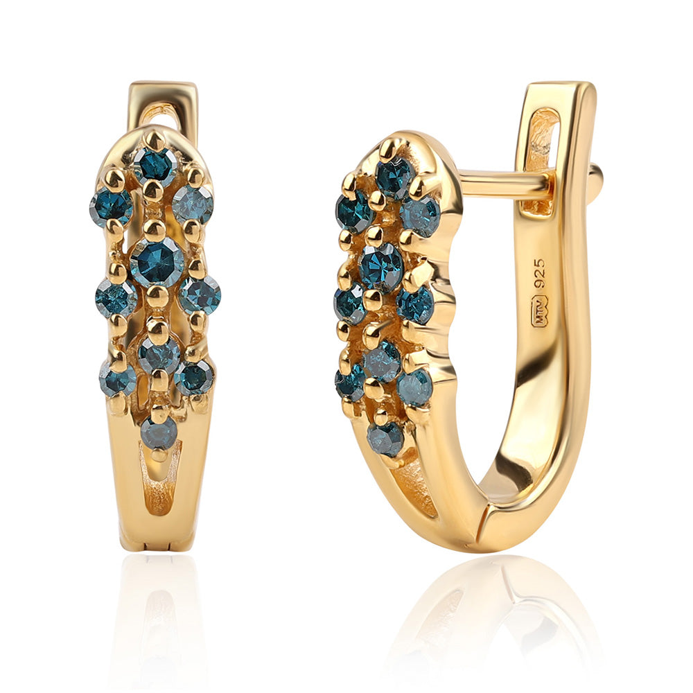 Goldplattierte Silberohrringe mit blauem Diamant