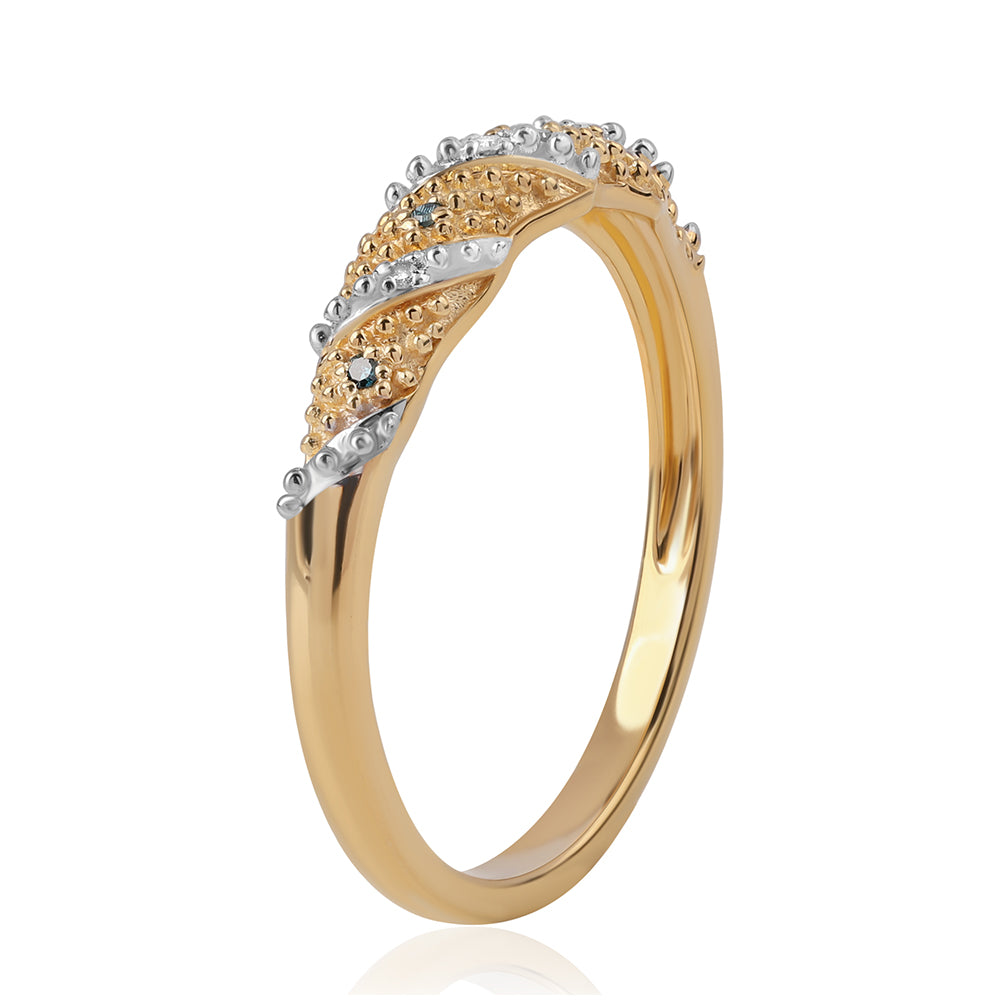 Goldplattierter Silberring mit blauem Diamant und weißem Diamant