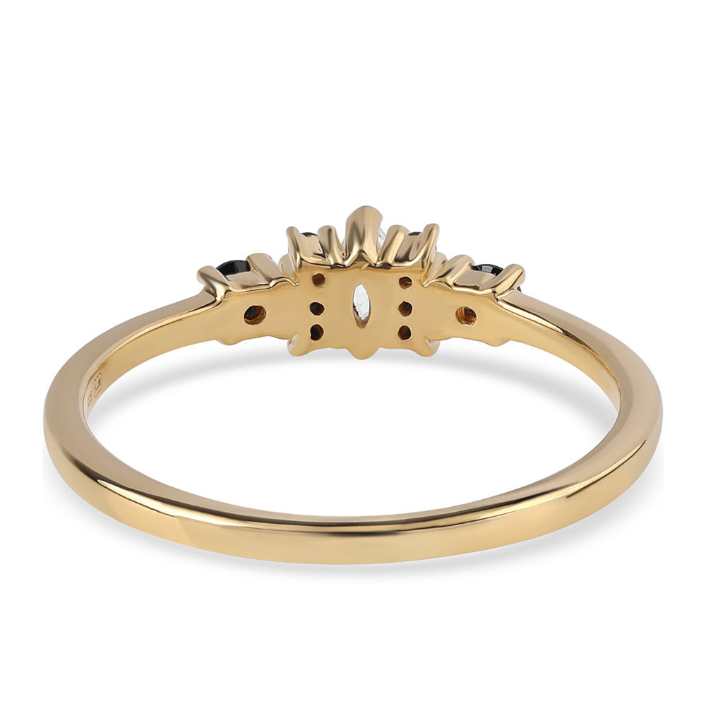 Goldplattierter Silberring mit schwarzem Spinell und weißem Topas