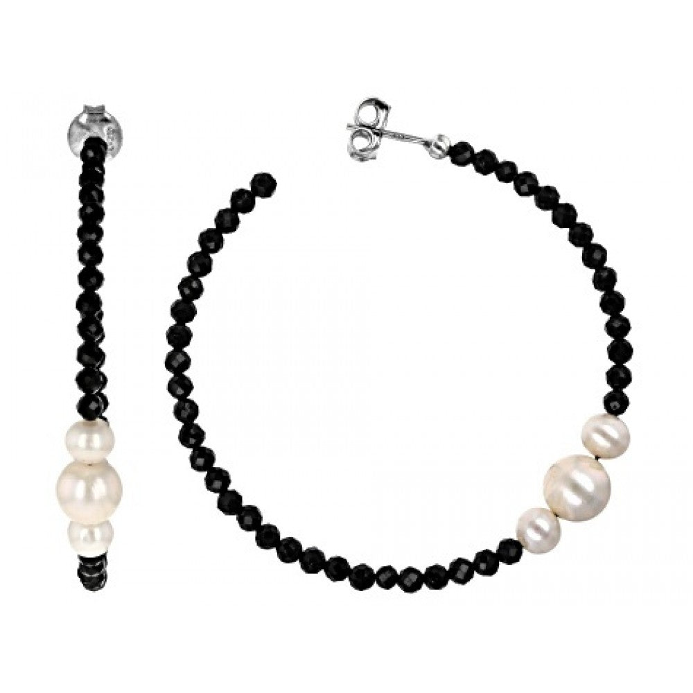 Goldplattierte Silberohrringe mit schwarzem Spinell und weißer Süßwasserperle