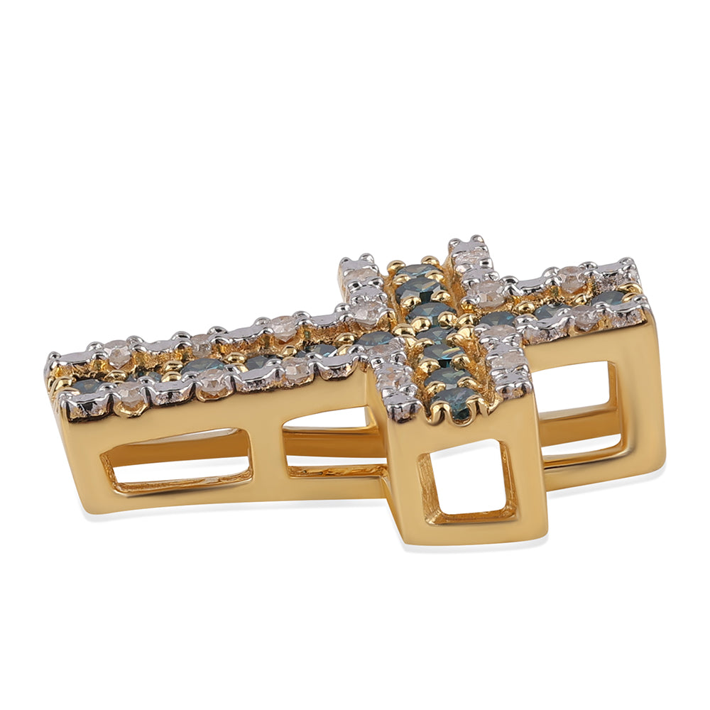 Goldplattierter Silberanhänger mit blauem Diamant und weißem Diamant