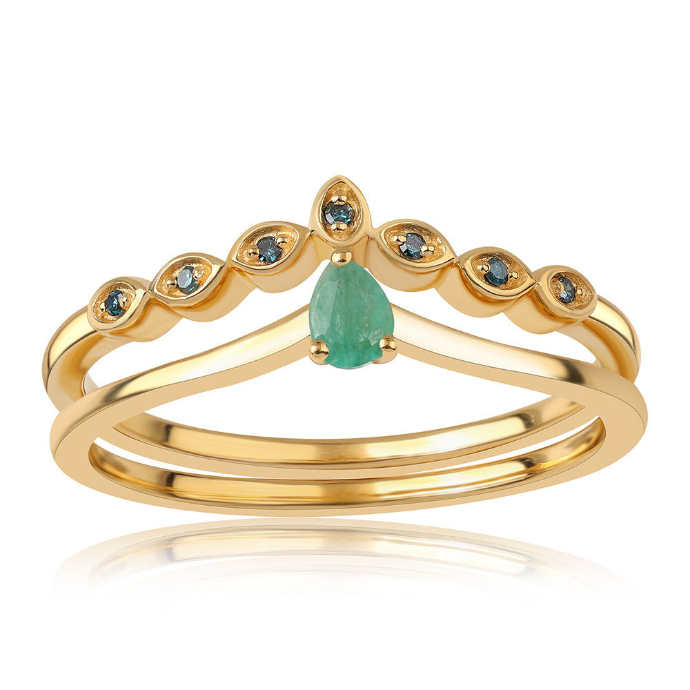 schmuckgarnitur aus Goldplattierte Silber mit blauem Diamant und brasilianischem Smaragd