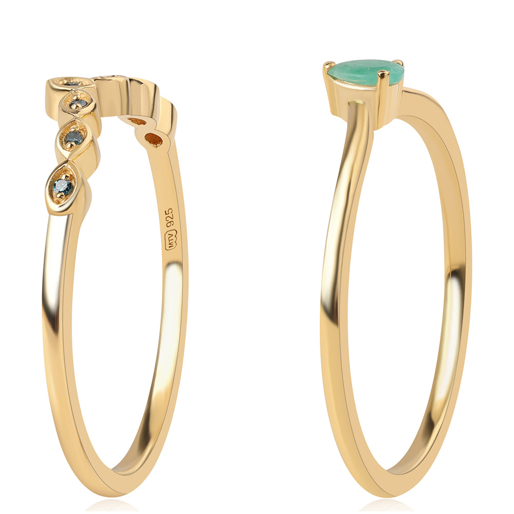 schmuckgarnitur aus Goldplattierte Silber mit blauem Diamant und brasilianischem Smaragd