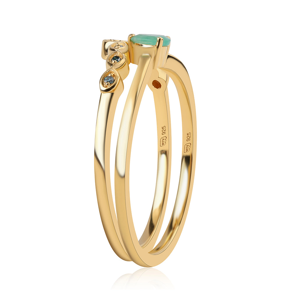 schmuckgarnitur aus Goldplattierte Silber mit blauem Diamant und brasilianischem Smaragd