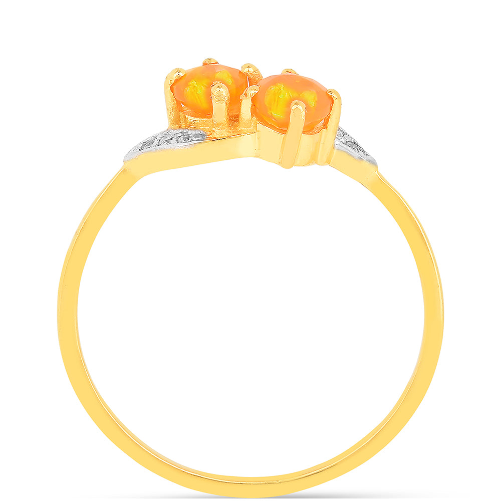 Goldplattierter Silberring mit Feueropal und weißem Zirkon