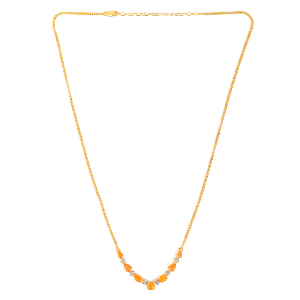 Goldplattierte Silberhalskette mit Feueropal und weißem Zirkon