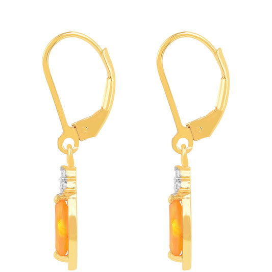 Goldplattierte Silberohrringe mit Feueropal und weißem Zirkon