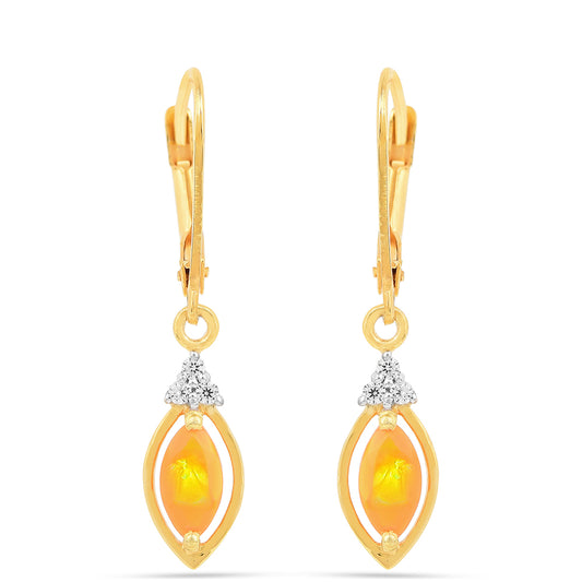 Goldplattierte Silberohrringe mit Feueropal und weißem Zirkon