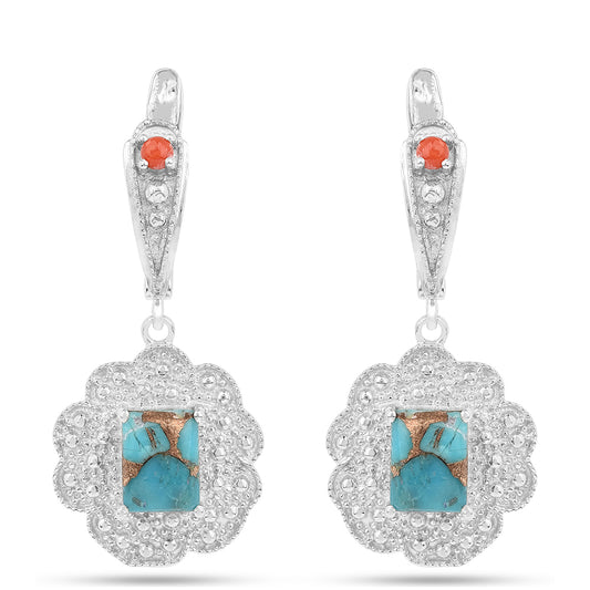 Silberohrringe mit Austerntürkis und roter Koralle