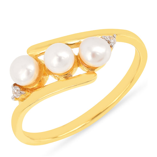 Goldplattierter Silberring mit Cremefarbener Süßwasserperle und weißem Zirkon