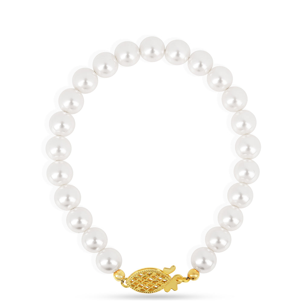 Goldplattiertes Silberarmband mit Cremefarbener Süßwasserperle