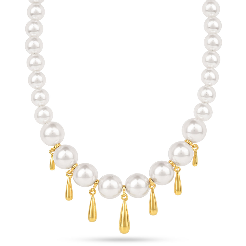 Goldplattierte Silberhalskette mit Cremefarbener Süßwasserperle