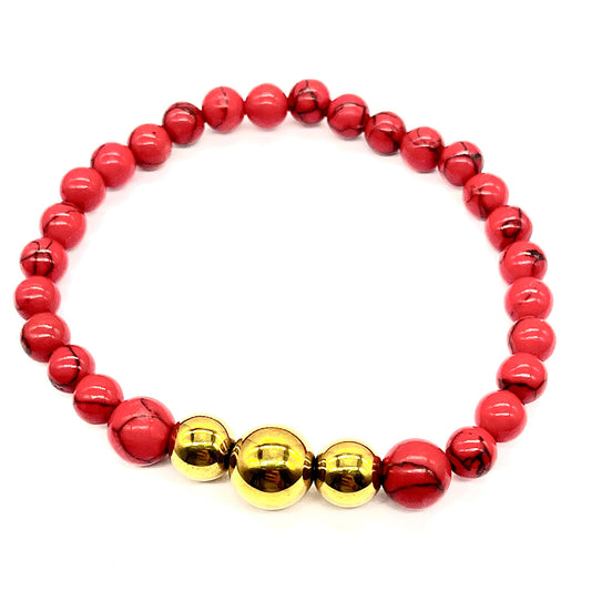 Künstlicher Perle Armband mit roter Schwammkoralle und Hämatit von Cerro Bolívar