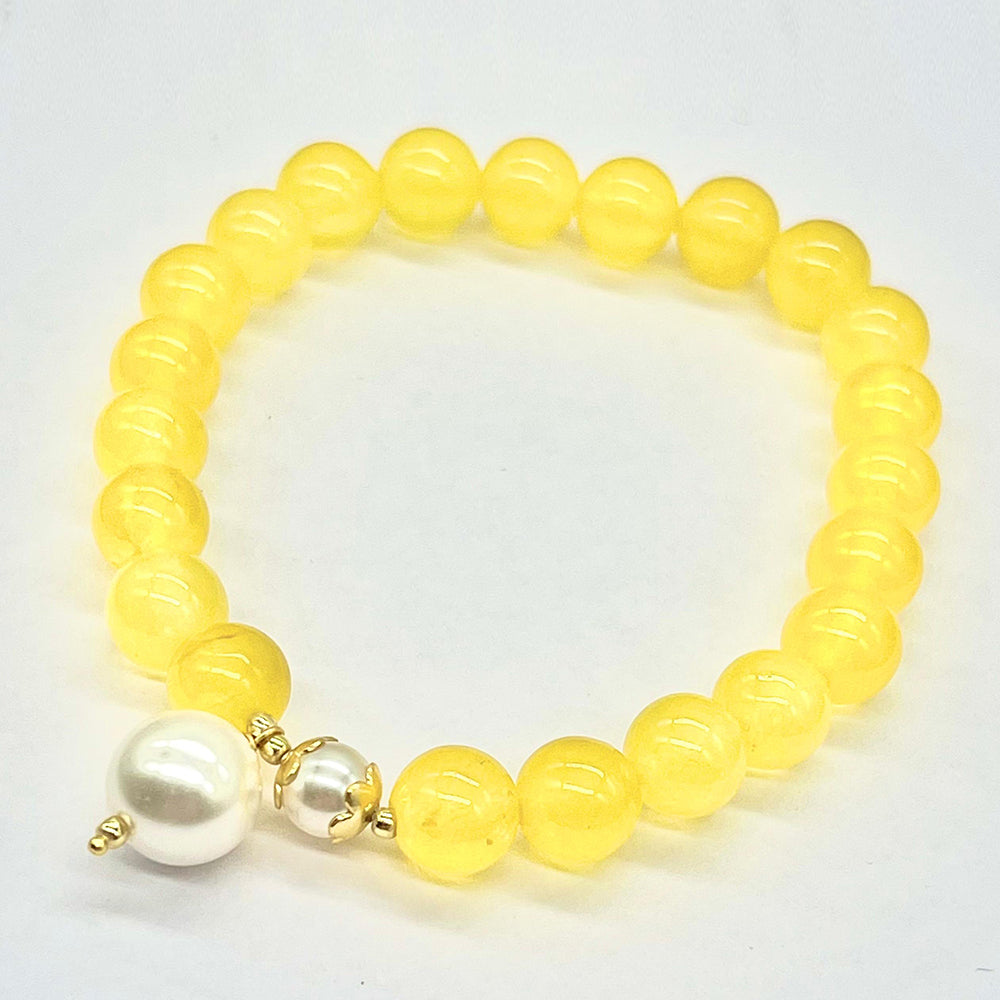 Goldplattiertes Silberarmband mit gelbem Jadeit aus Marsden River und Glasperle