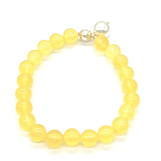 Goldplattiertes Silberarmband mit gelbem Jadeit aus Marsden River und Glasperle