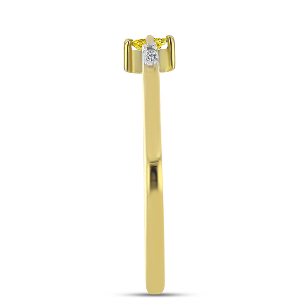Goldplattierter Silberring mit gelbem Diamant und natürlichem weißem Zirkon