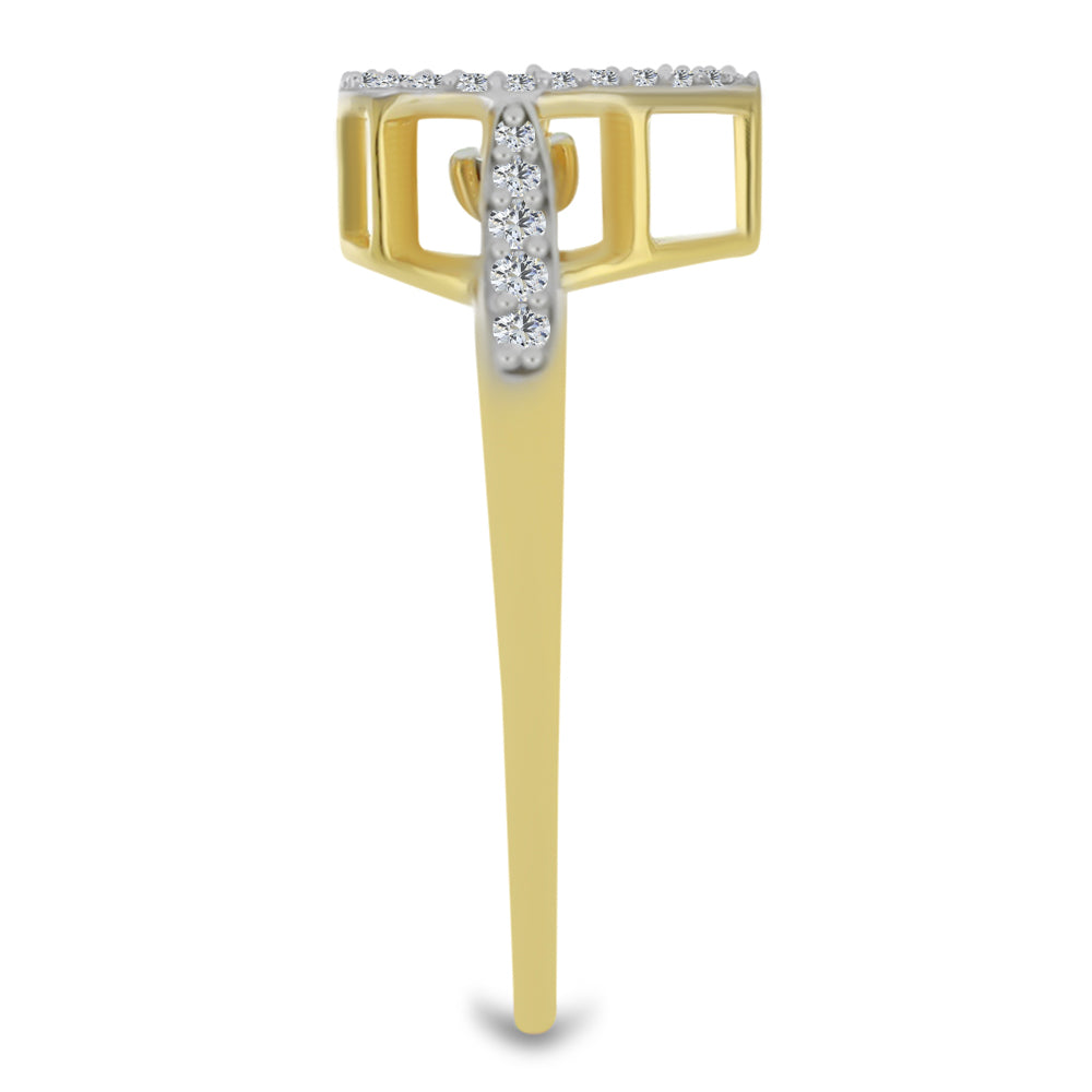 Goldplattierter Silberring mit weißem Diamant und weißem Zirkon