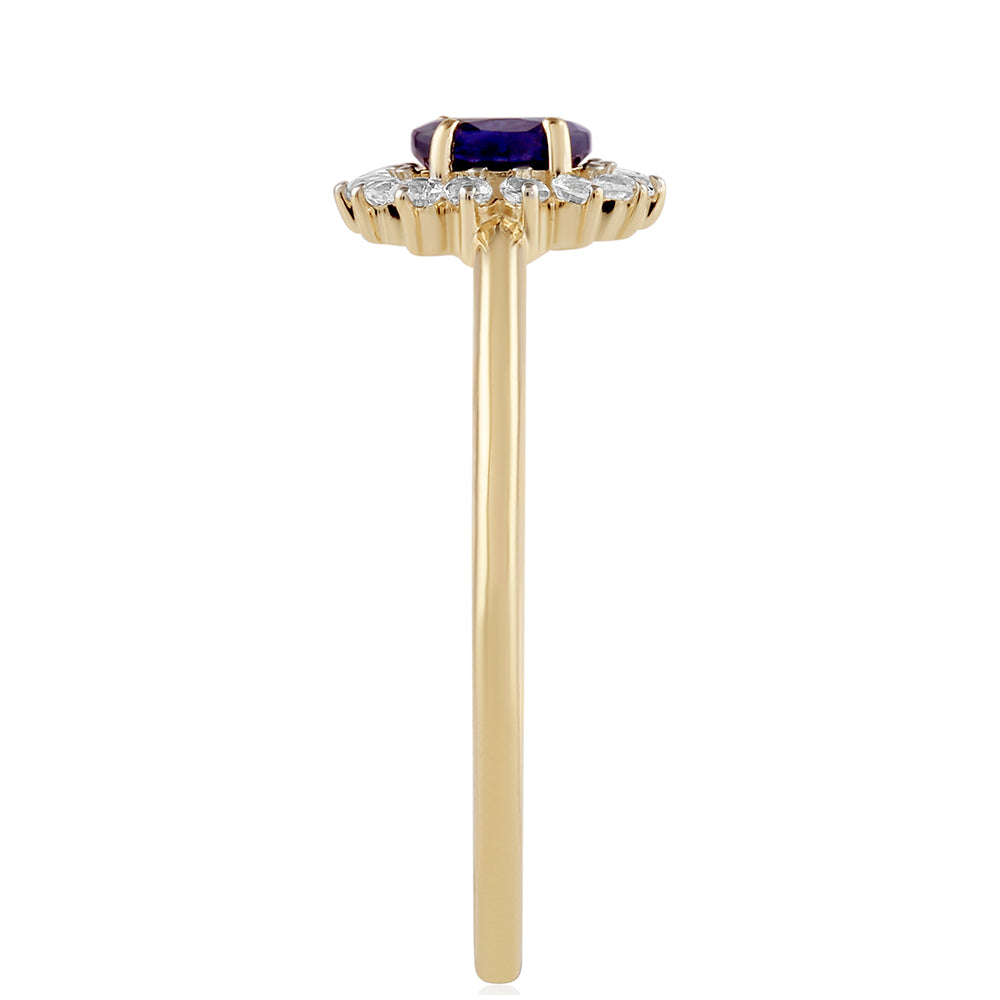 Goldring mit Thai Saphir und weißem Topas
