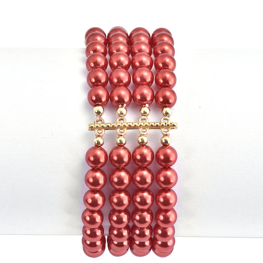 Goldplattiertes Silberarmband mit roter Süßwasserperle