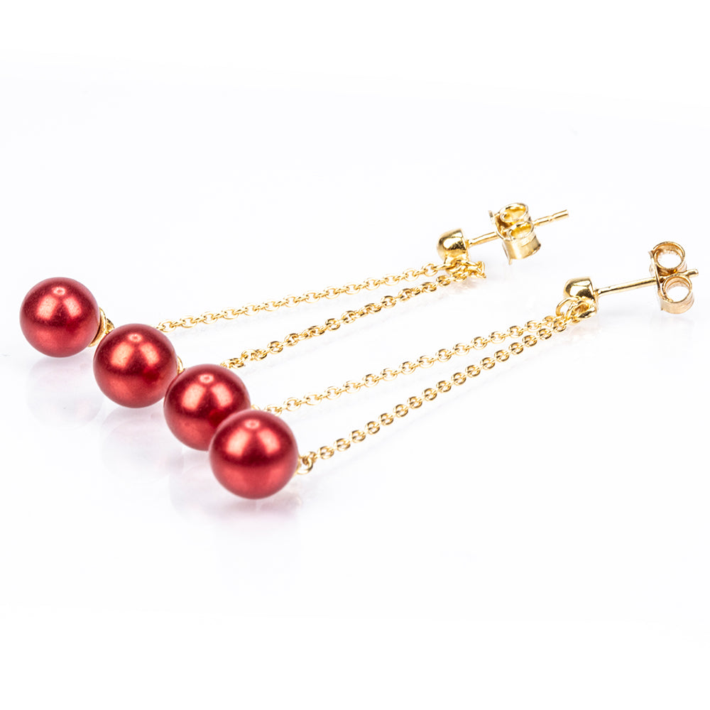 Goldplattierte Silberohrringe mit roter Süßwasserperle