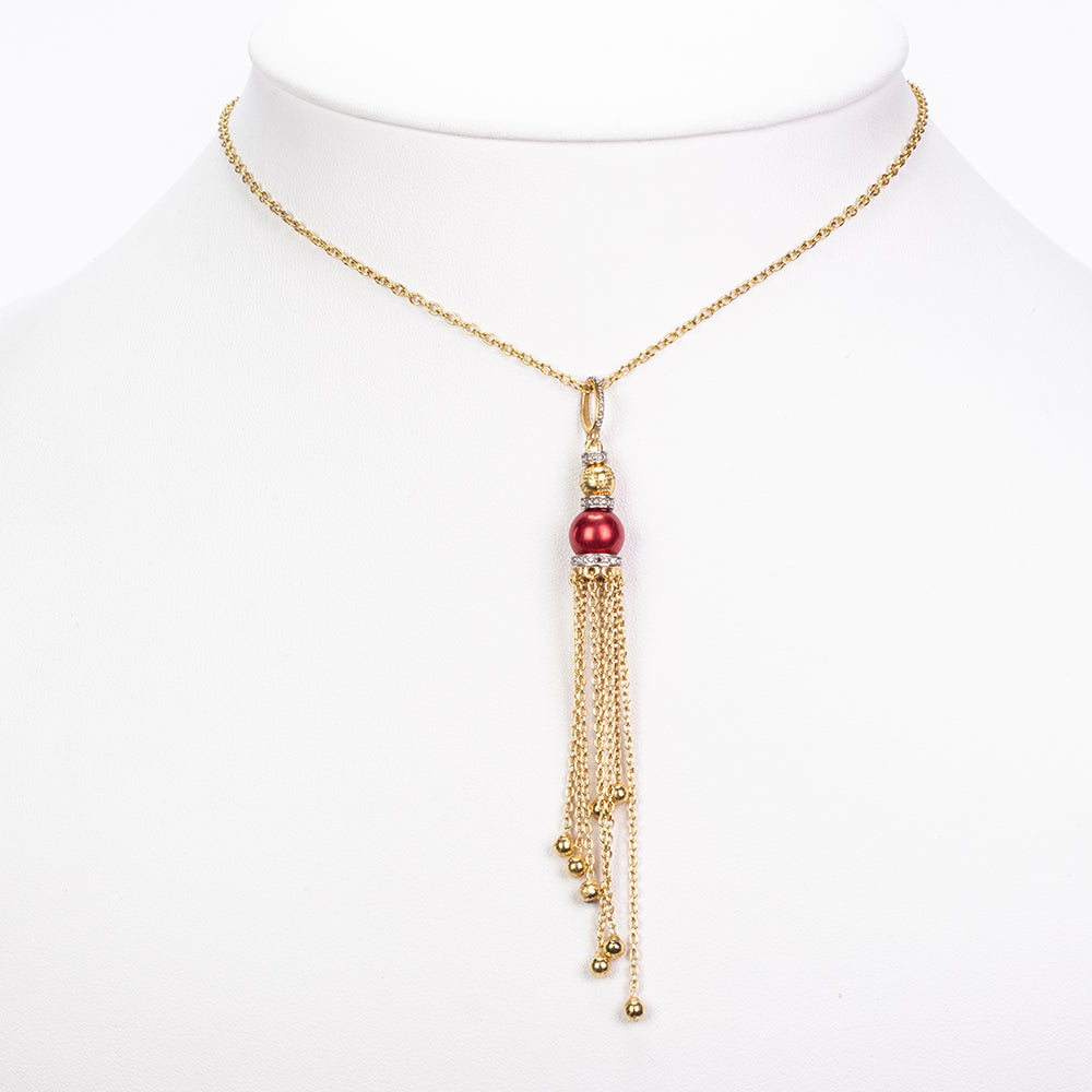 Goldplattierter Silberanhänger mit roter Süßwasserperle und weißem Topas