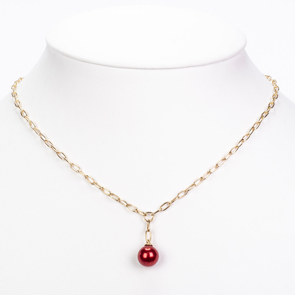 Goldplattierte Silberhalskette mit roter Süßwasserperle