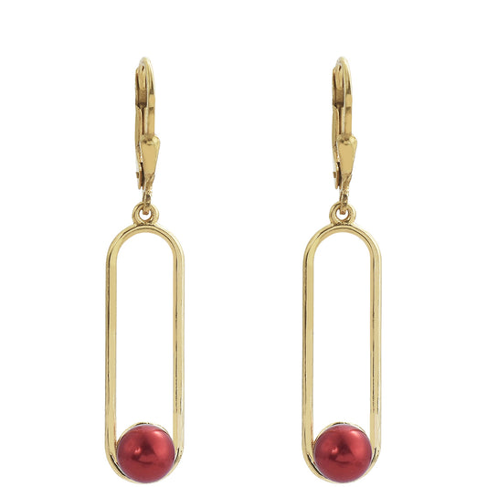 Goldplattierte Silberohrringe mit roter Süßwasserperle