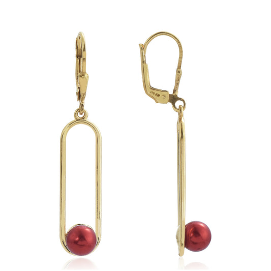 Goldplattierte Silberohrringe mit roter Süßwasserperle