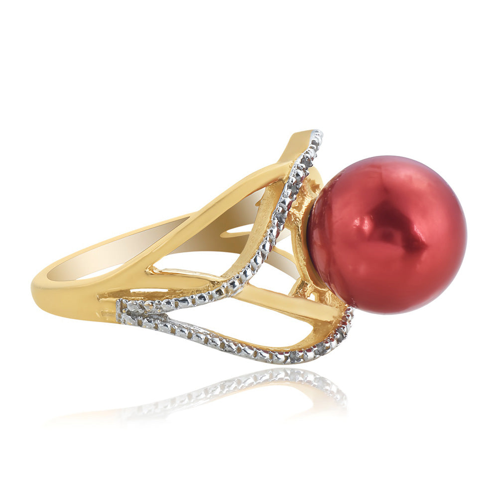 Goldplattierter Silberring mit roter Süßwasserperle und weißem Topas