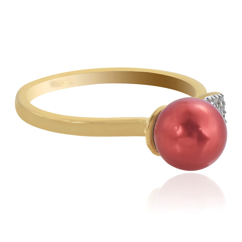 Goldplattierter Silberring mit roter Süßwasserperle und weißem Topas