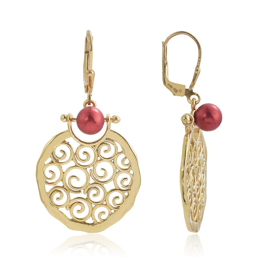 Goldplattierte Silberohrringe mit roter Süßwasserperle
