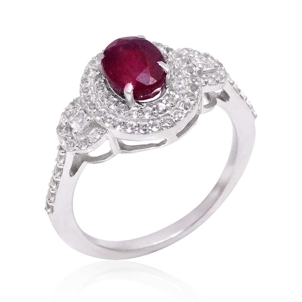 Silberring mit Rubin aus Madagaskar und weißem Topas