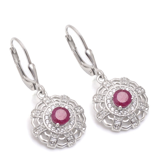 Silberohrringe mit Rubin aus Madagaskar und weißem Topas