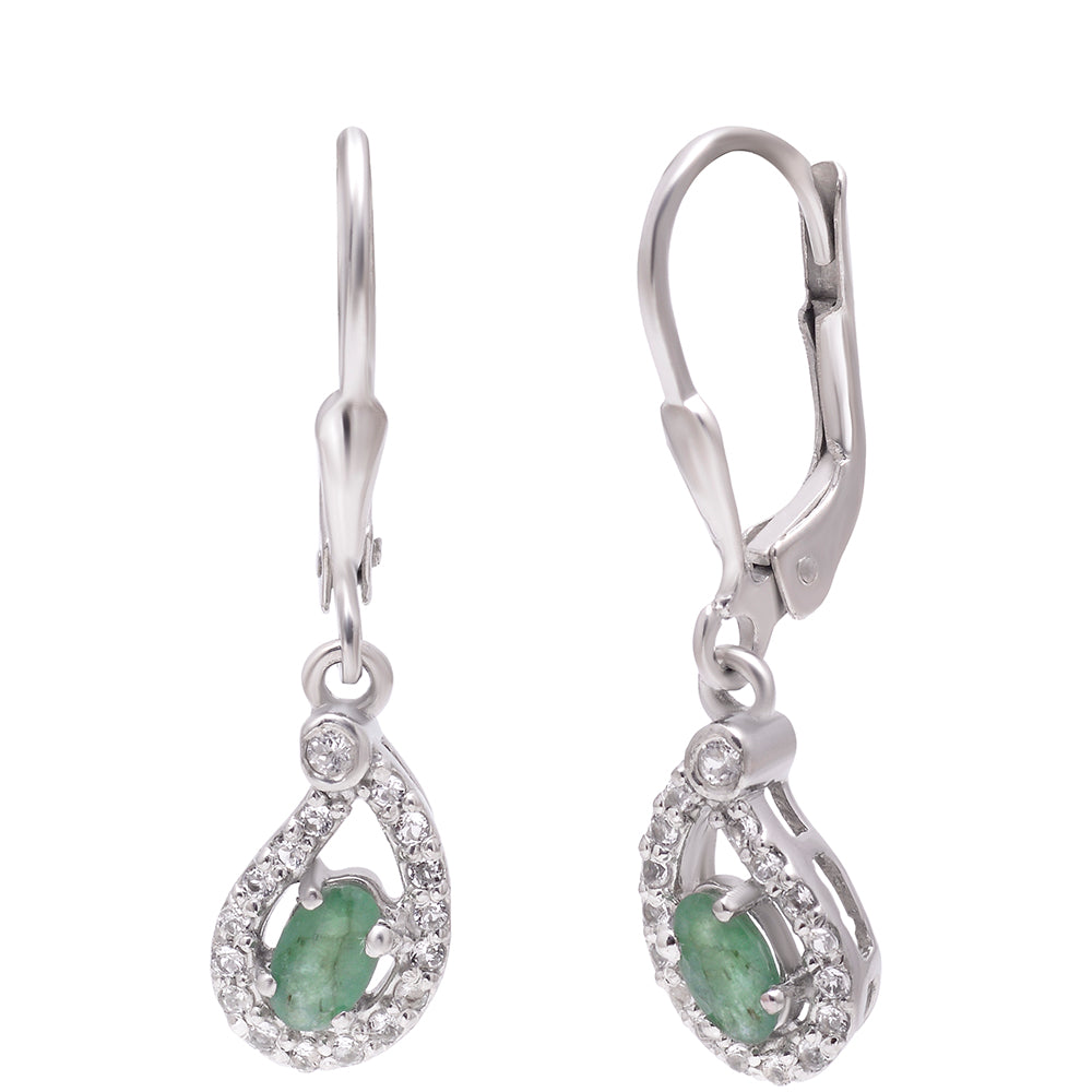 Silberohrringe mit brasilianischem Smaragd und weißem Topas