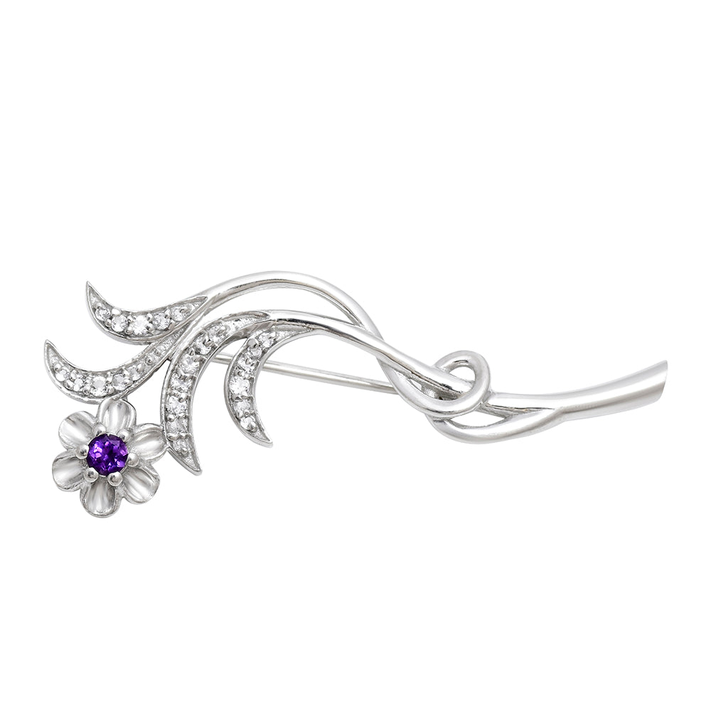 Silberbrosche mit marokkanischem Amethyst und weißem Topas