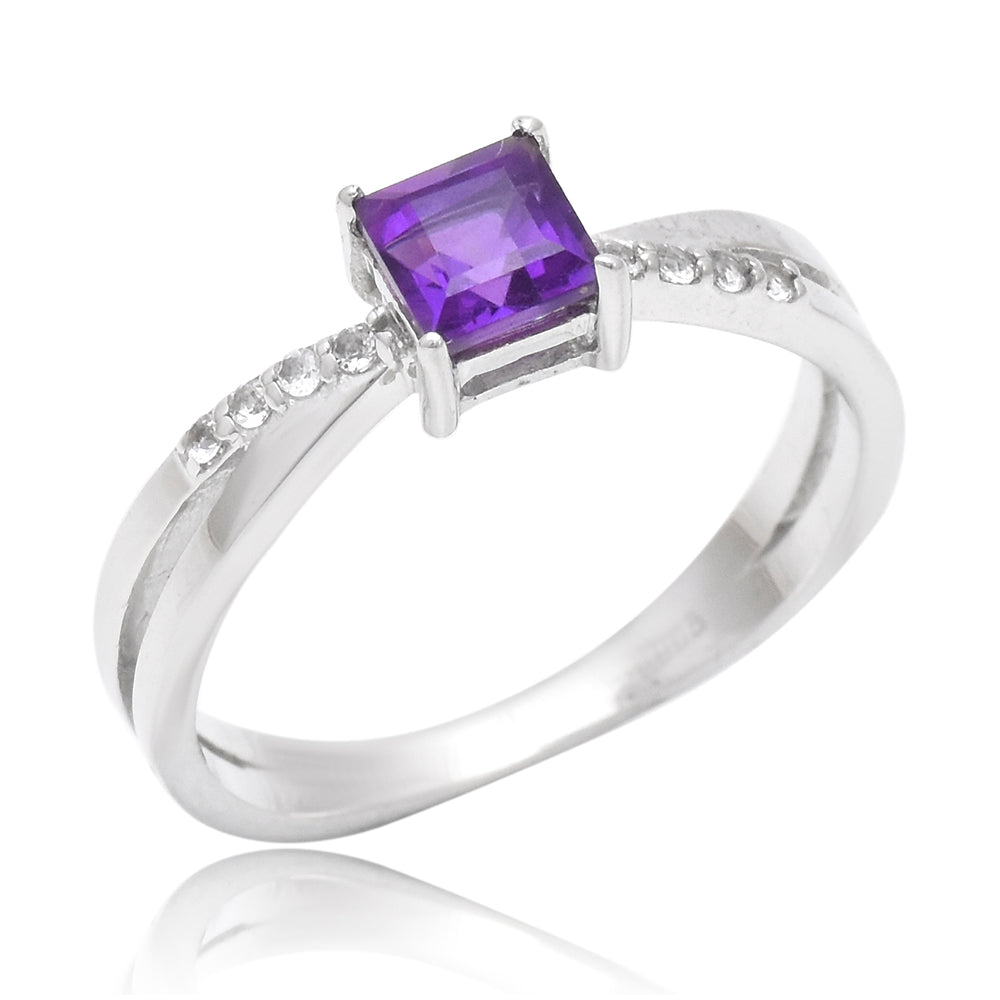Silberring mit marokkanischem Amethyst und weißem Topas