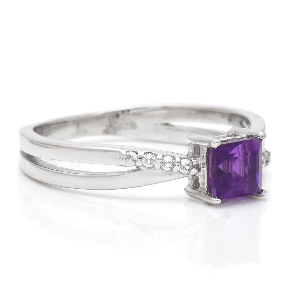 Silberring mit marokkanischem Amethyst und weißem Topas