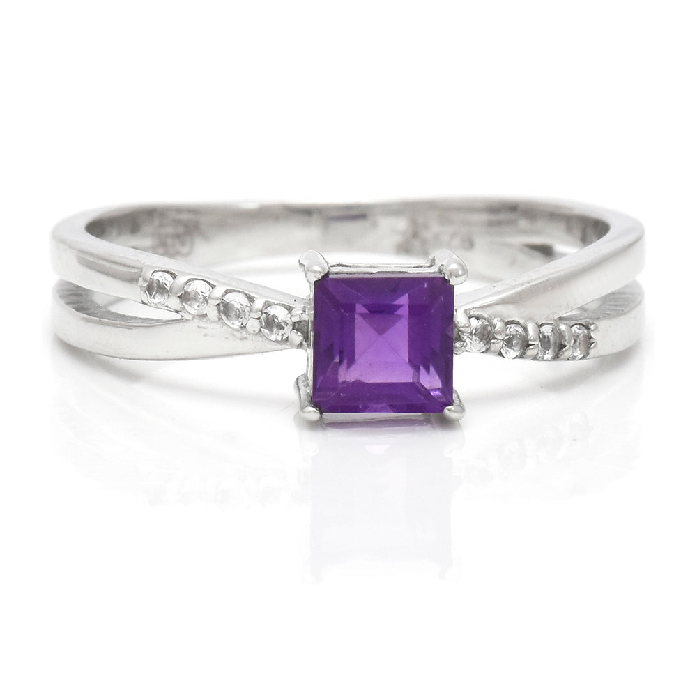 Silberring mit marokkanischem Amethyst und weißem Topas