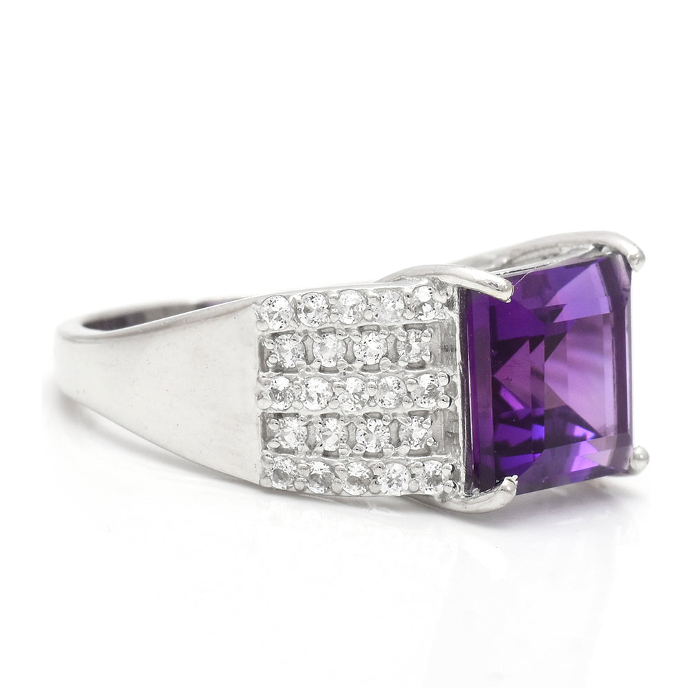 Silberring mit marokkanischem Amethyst und weißem Topas