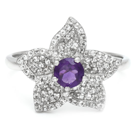Silberring mit marokkanischem Amethyst und weißem Topas