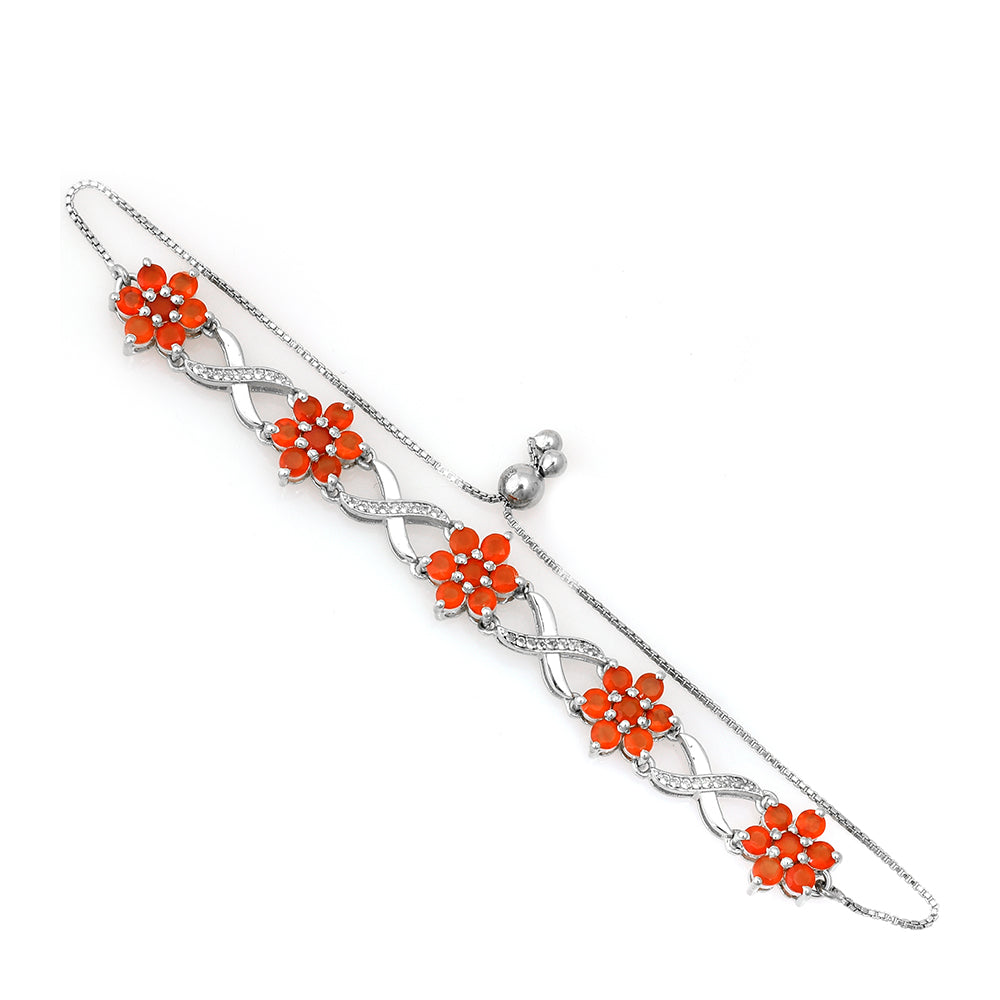 Silberarmband mit rotem Achat und weißem Topas