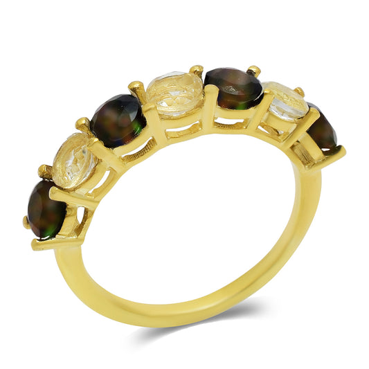 Goldplattierter Silberring mit äthiopischem Opal aus Lega Dembi
