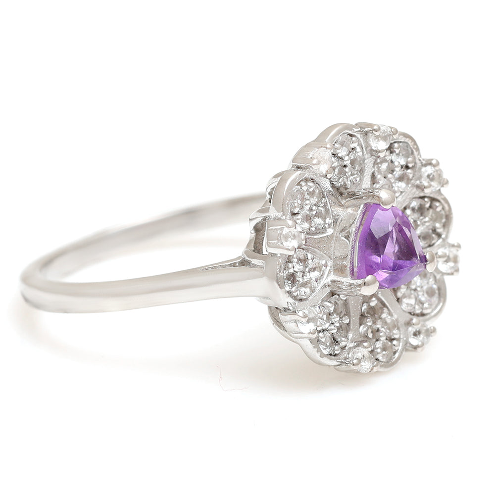 Silberring mit brasilianischem Amethyst und weißem Topas