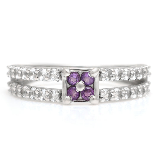 Silberring mit brasilianischem Amethyst und weißem Topas