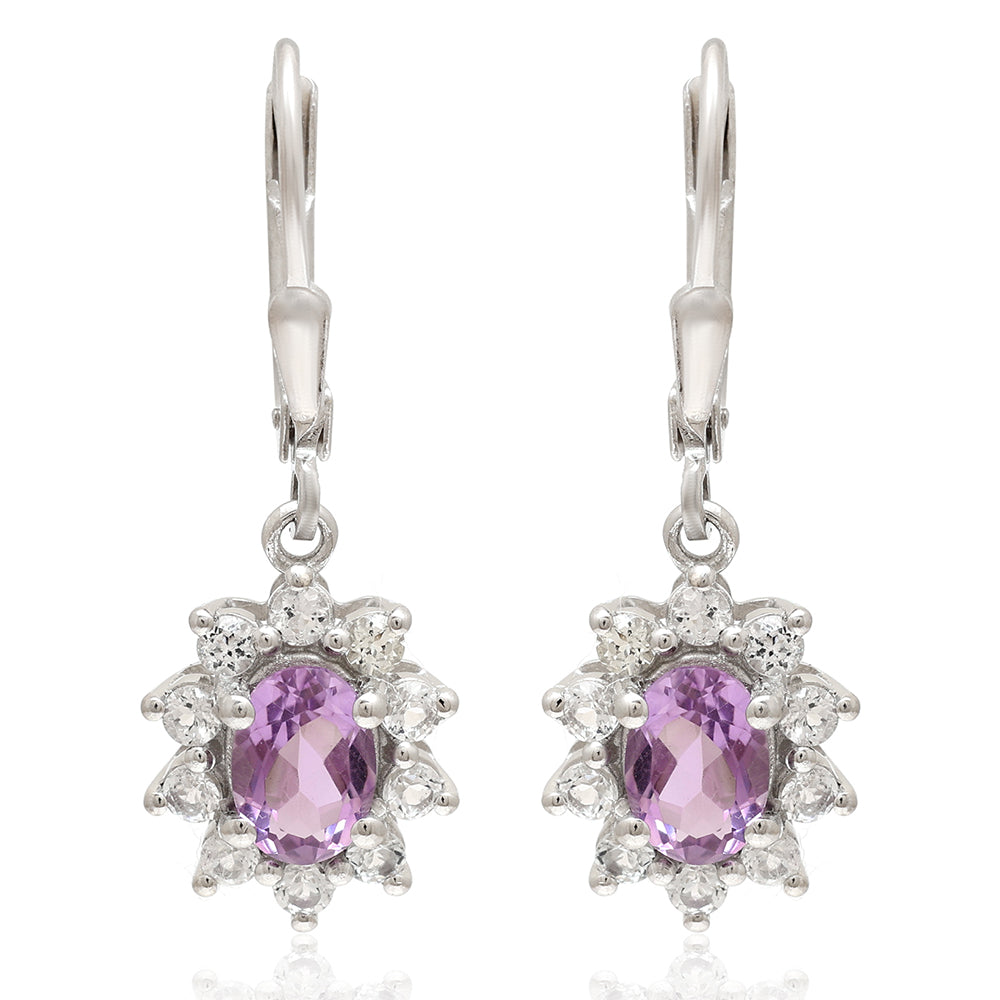 Silberohrringe mit brasilianischem Amethyst und weißem Topas