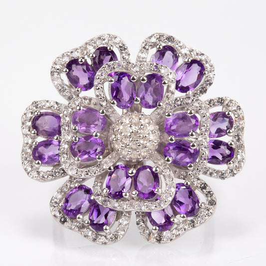 Silberring mit brasilianischem Amethyst und weißem Topas