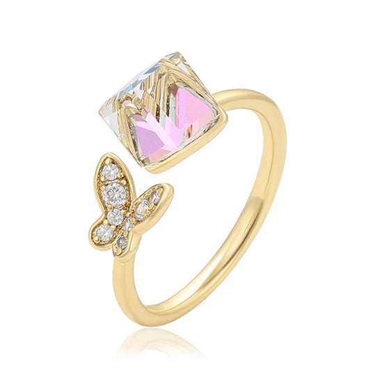 Ring aus goldplattierterr Legierung mit weißem Emporia® Kristall