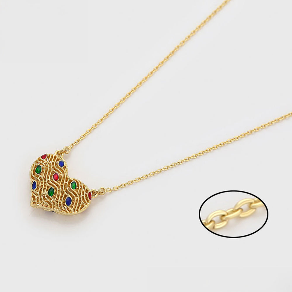 Halskette aus goldplattierter Legierung mit rotem Emporia®-Kristall und grünem Emporia® Kristall